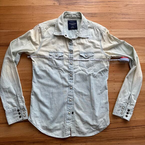 American Eagle Favorite Fit Pearl Snap Button Down Denim Shirt Size XS Western - Picture 8 of 11